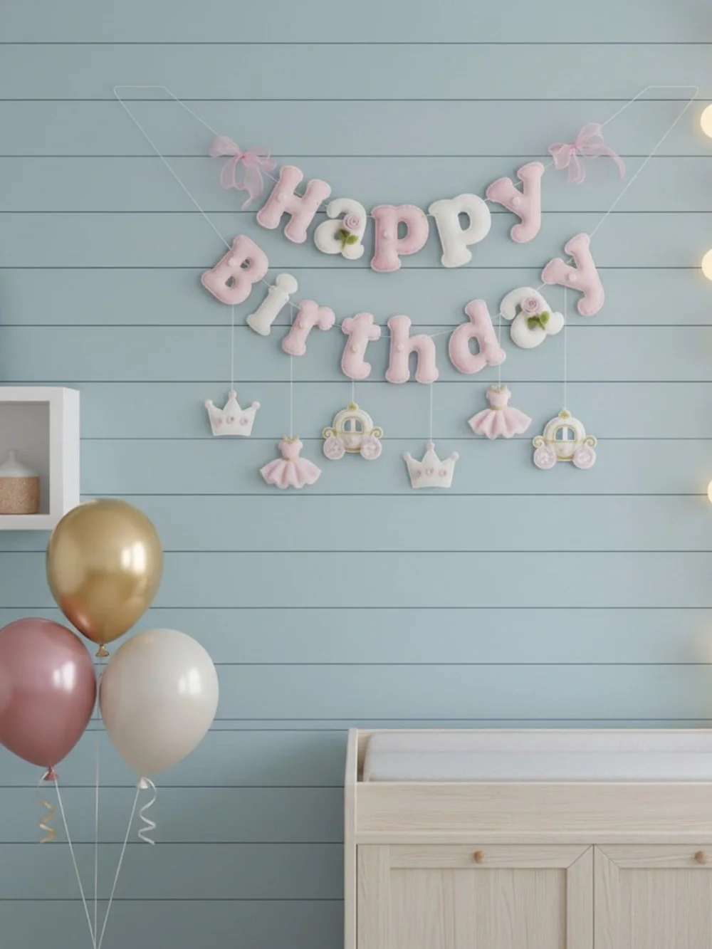 Pink Princess Happy Birthday Felt Bunting | Girl Party Decor